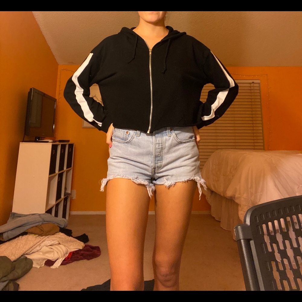 black zip up hoodie
